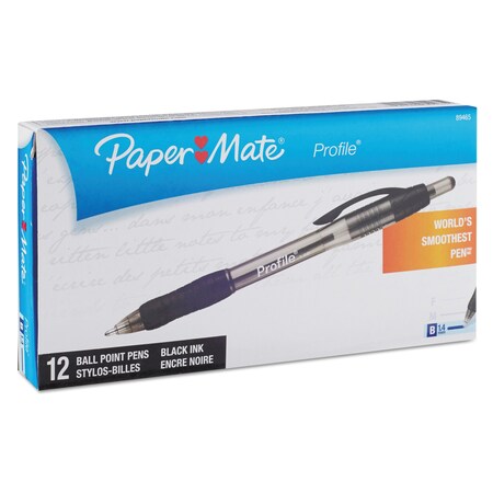 Paper Mate Profile Ballpoint Pen, Retractable, Bold 1.4mm, Black Ink/Barrel, PK12 89465